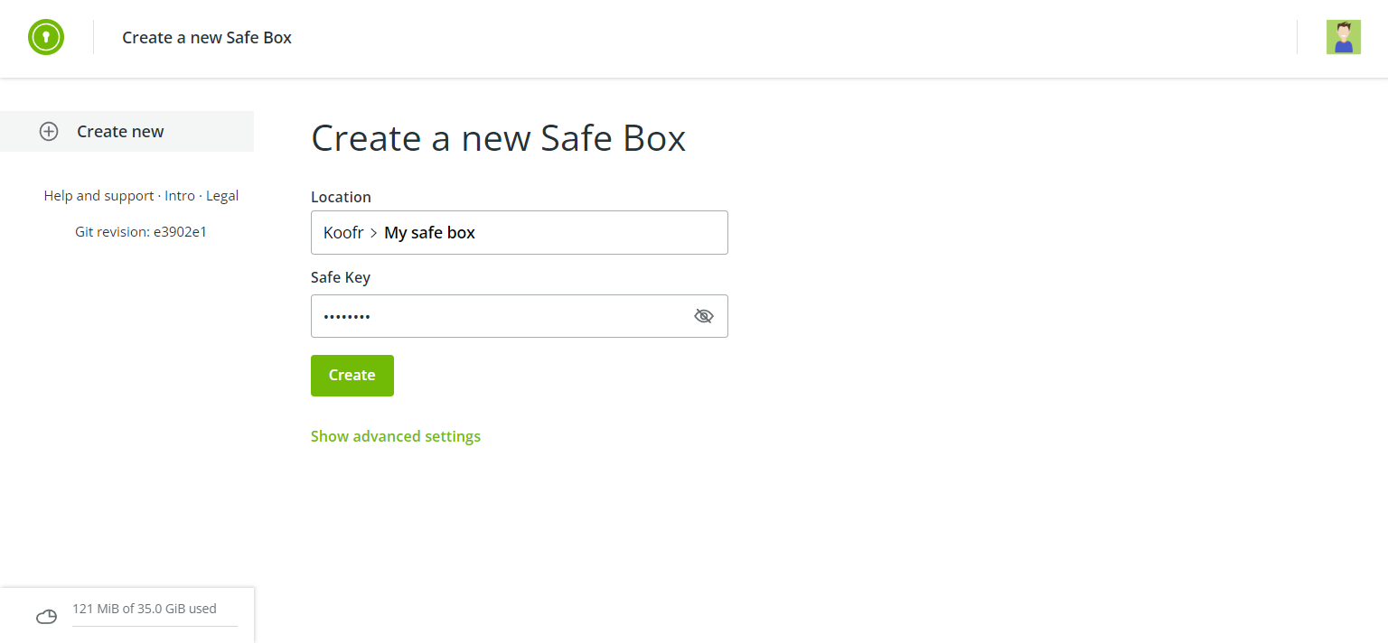 Get started in Koofr Vault by creating your first Safe Box.