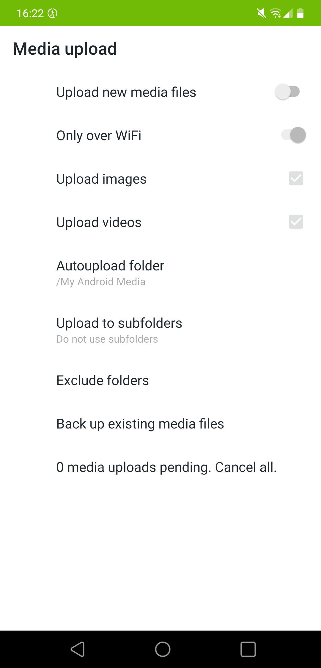 Setting up automatic media uploads to Koofr in the Koofr app for Android.