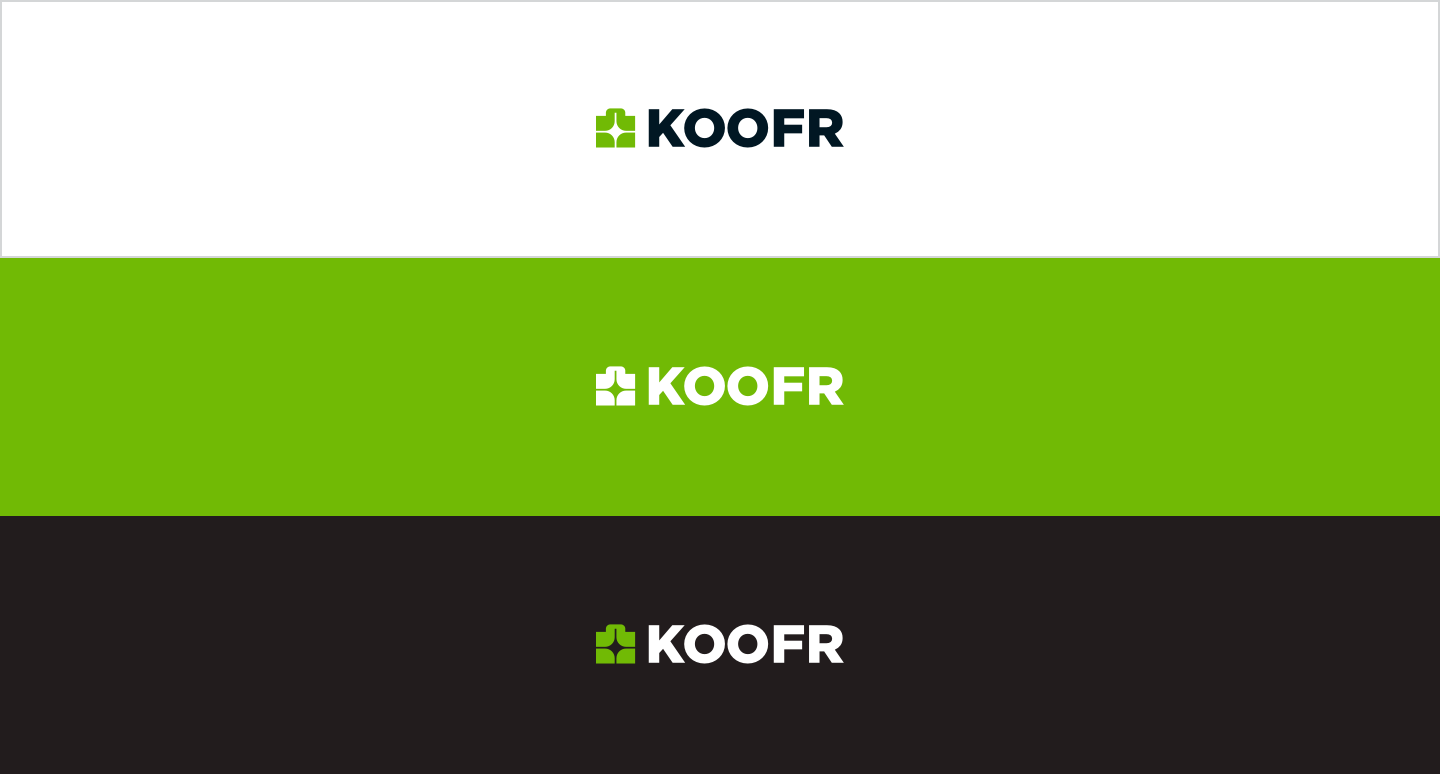 Koofr 2022 logo on white, green, and dark background.