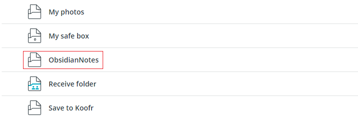 Create new folder on KOOFR named ObsidianNotes 