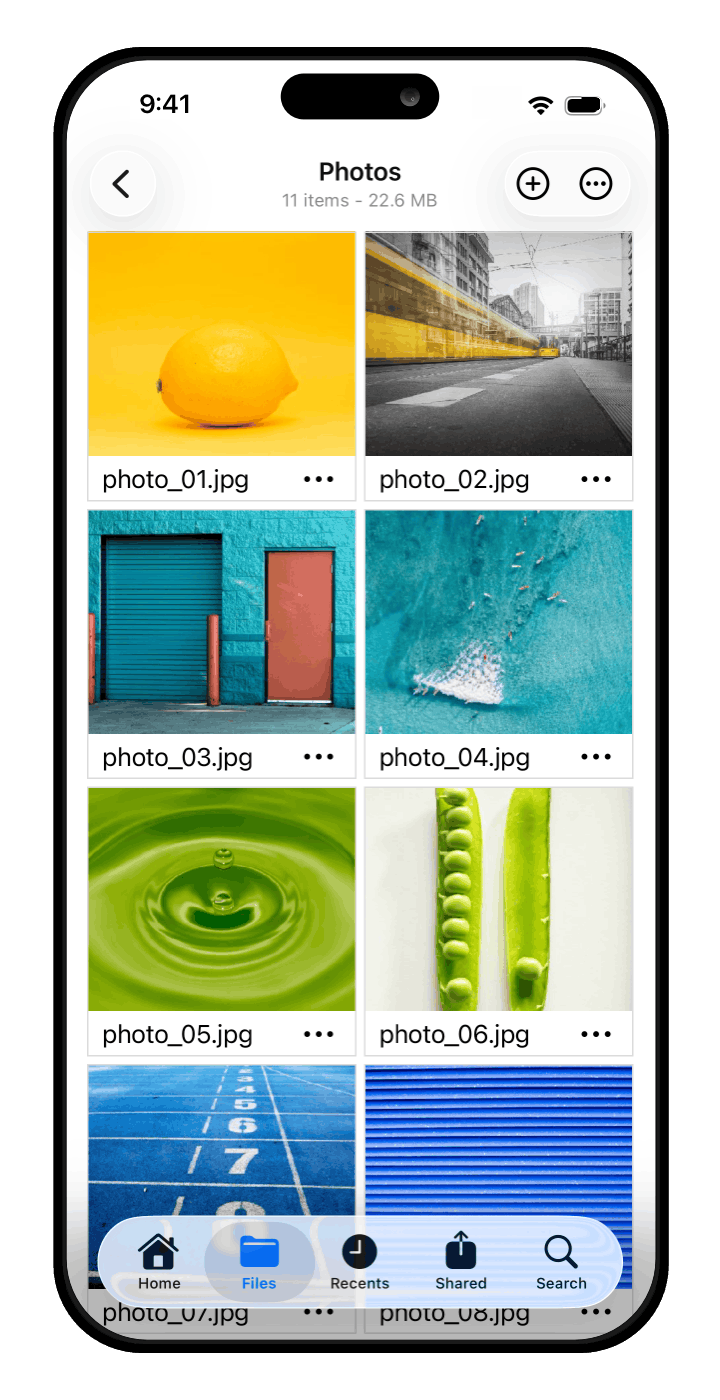 Koofr mobile app for iOS - Tiles view 2