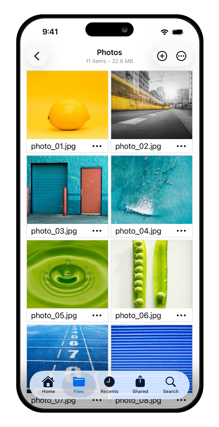 Koofr mobile app for iOS - Tiles view 2