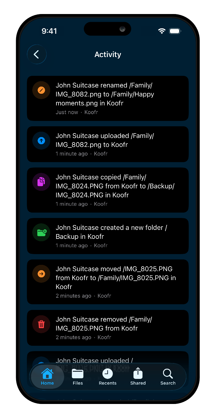 Koofr mobile app for iOS - Activity