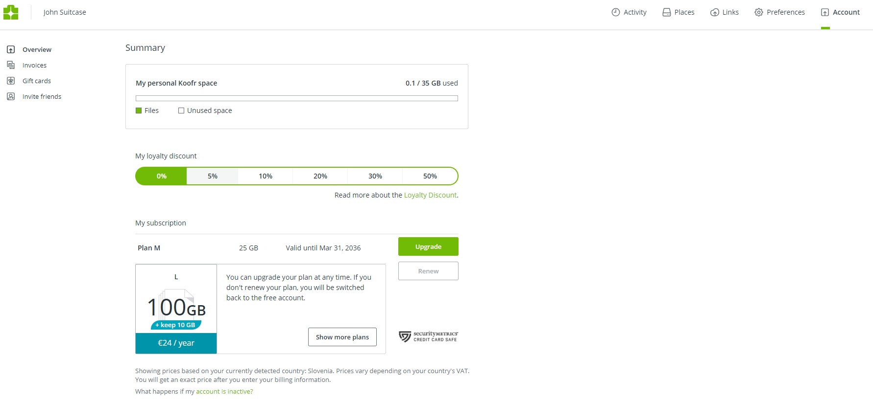 Koofr Account Settings