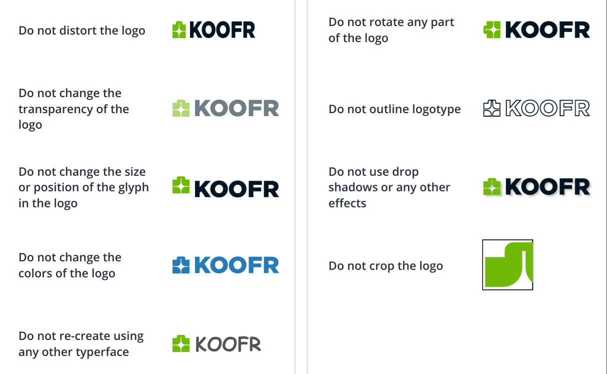 An example of Koofr logo dos and don'ts