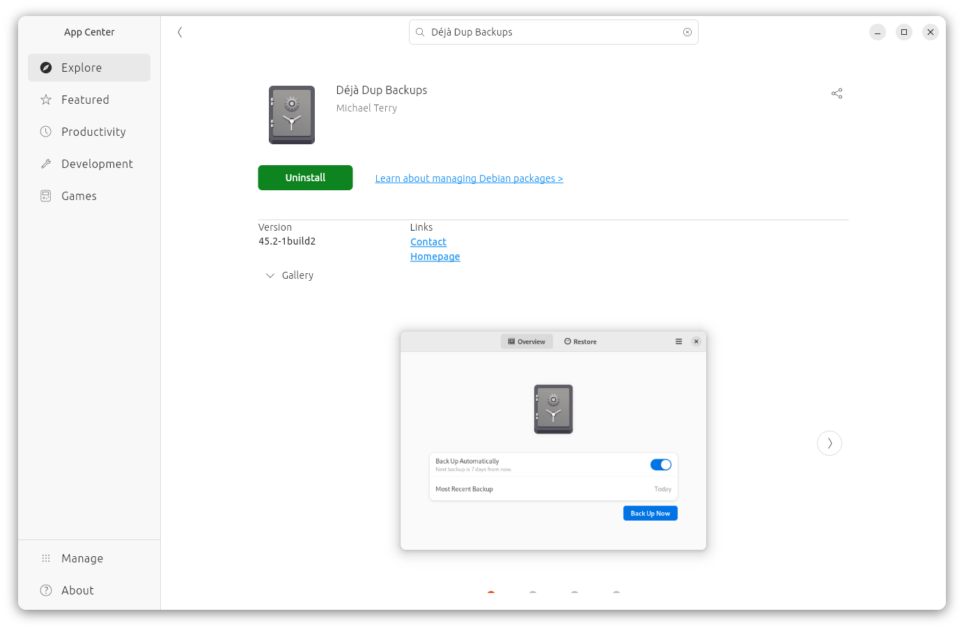 Download Déjà Dup Backups from App center on Ubuntu computer to backup your computer with Koofr