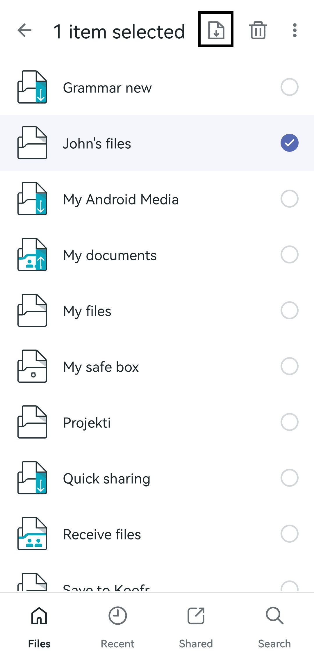 Download entire folder in Koofr mobile app for Android