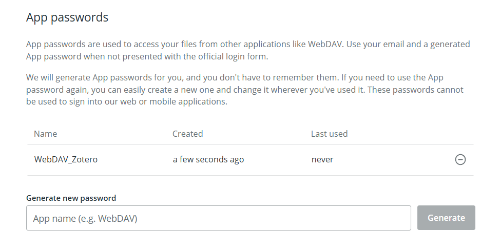 Generate new app password in Koofr web app