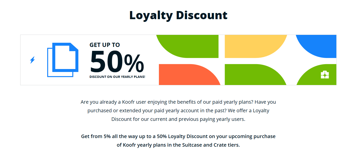 Koofr's Loyalty Discount landing page