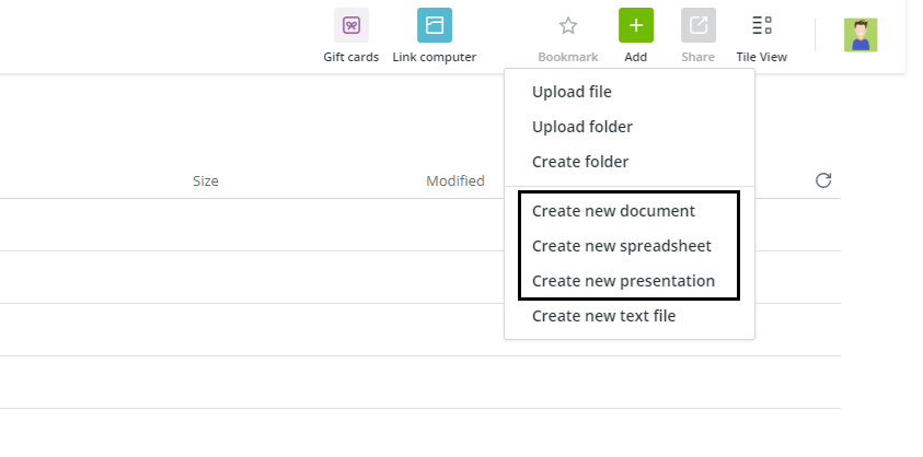 Koofr MS Office for the web - create new document, presentation or spreadsheet