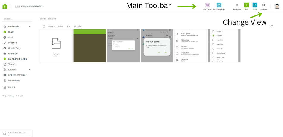Koofr Web App Change View