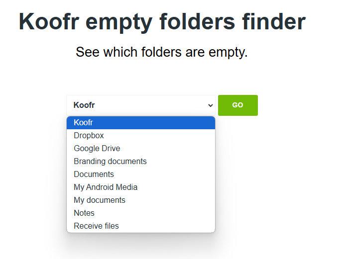 Koofr empty folder finder - select a location