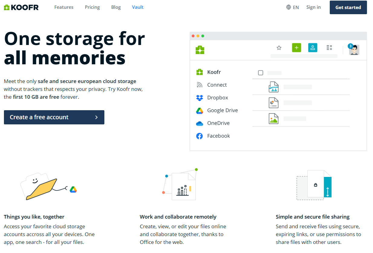 Koofr landing page - One storage for all