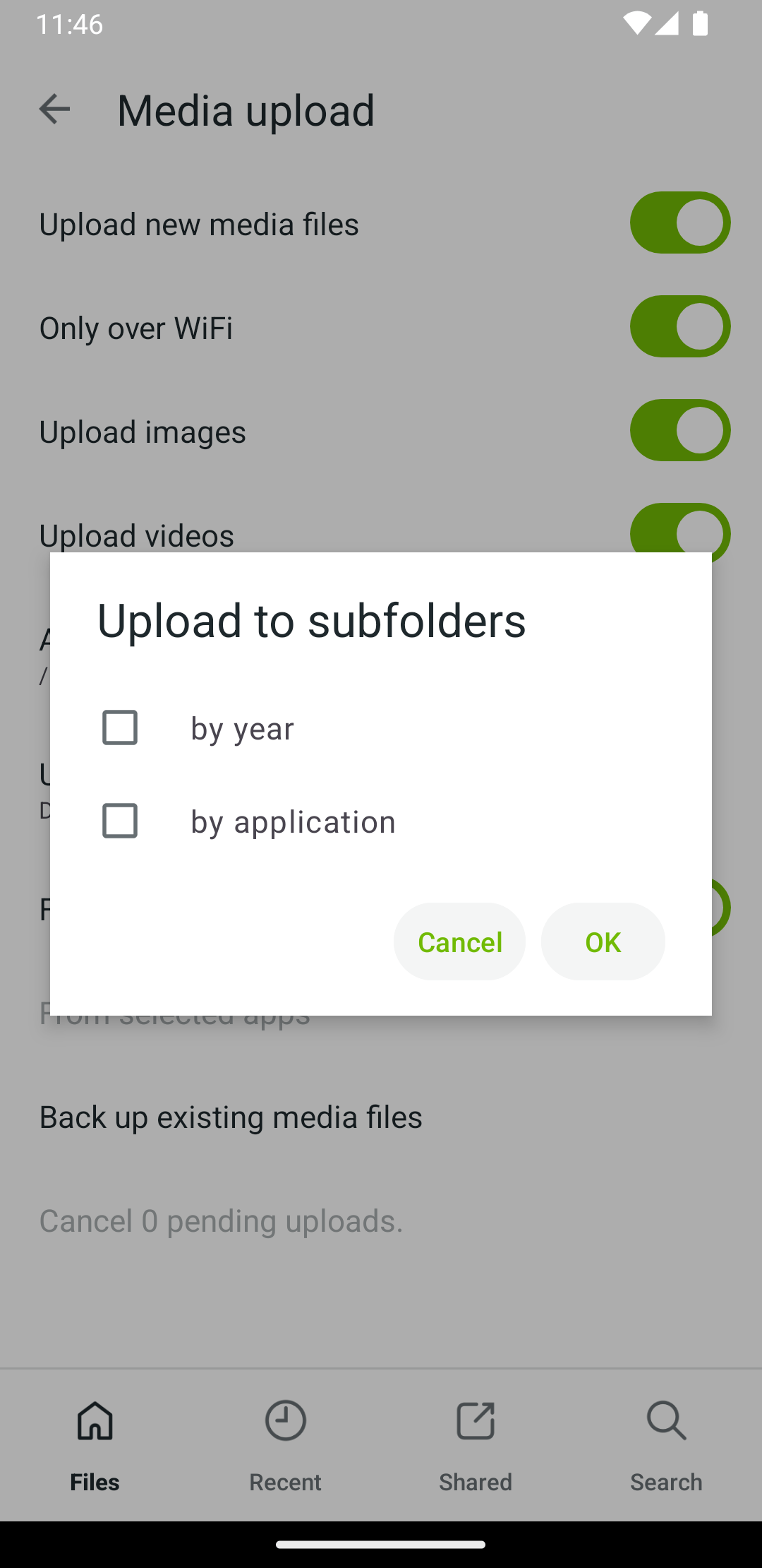 Koofr upload to subfolder option in Koofr mobile app for Android