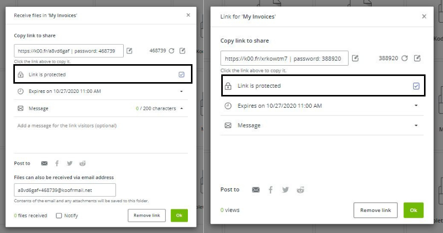 Password protect your sharing links by checking the Link is protected checkbox in the sharing dialogue.