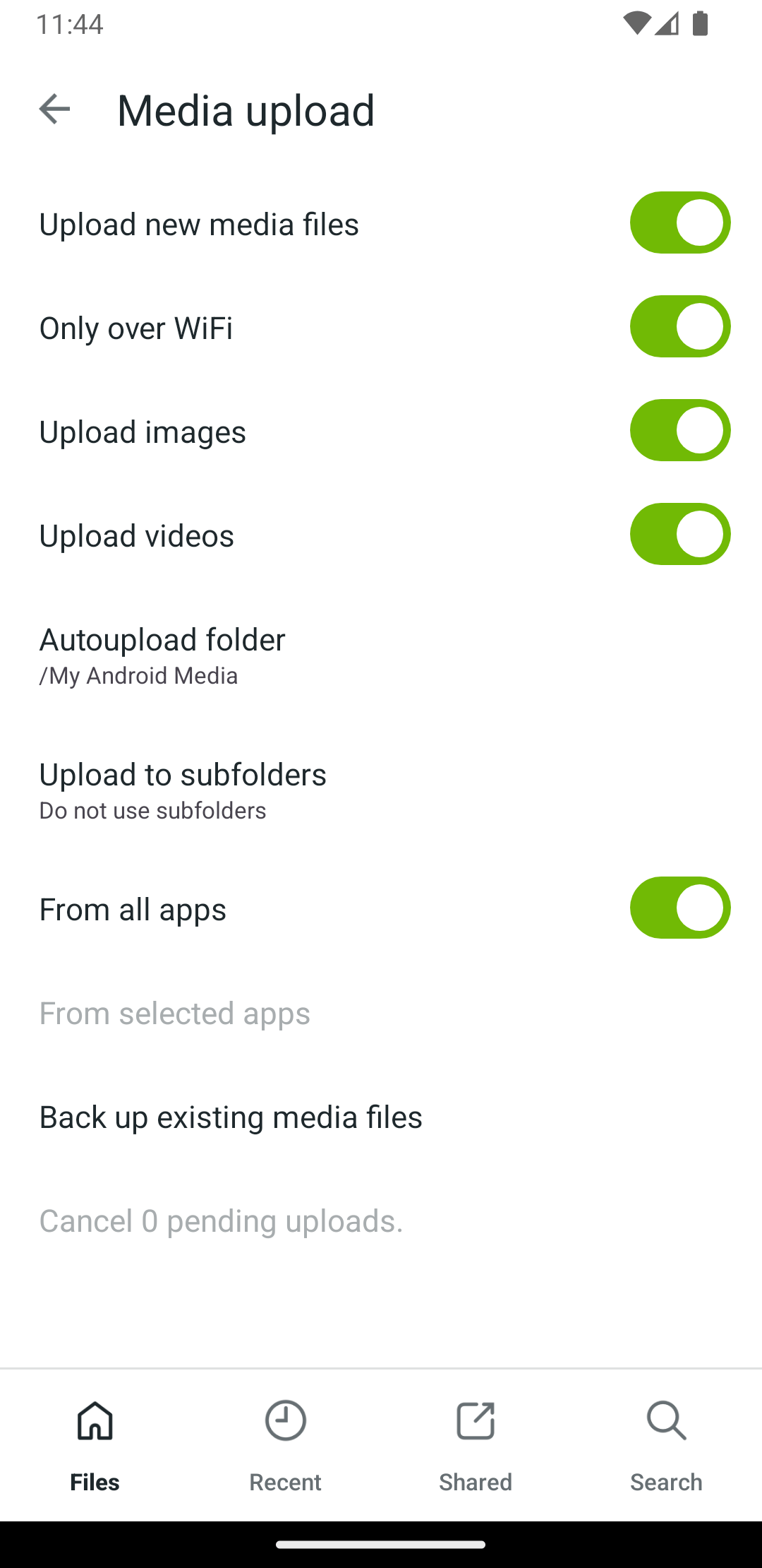 Media upload option in Koofr mobile app for Android