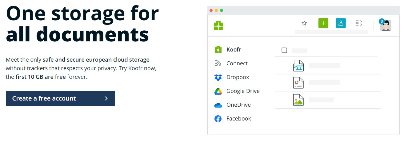 Koofr's landing page