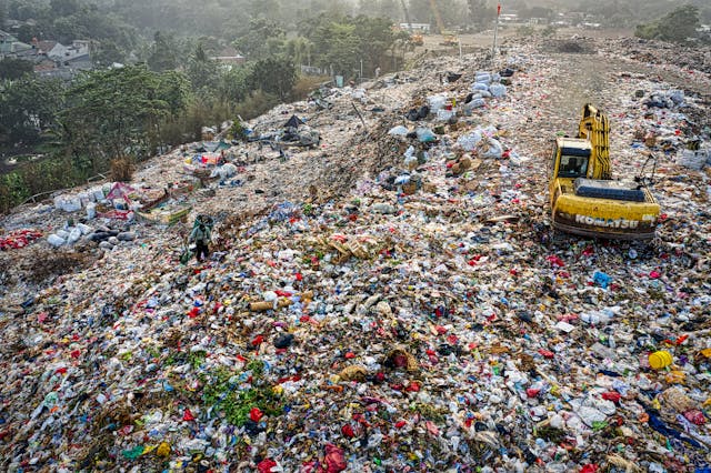 Piles of garbage in a landfill