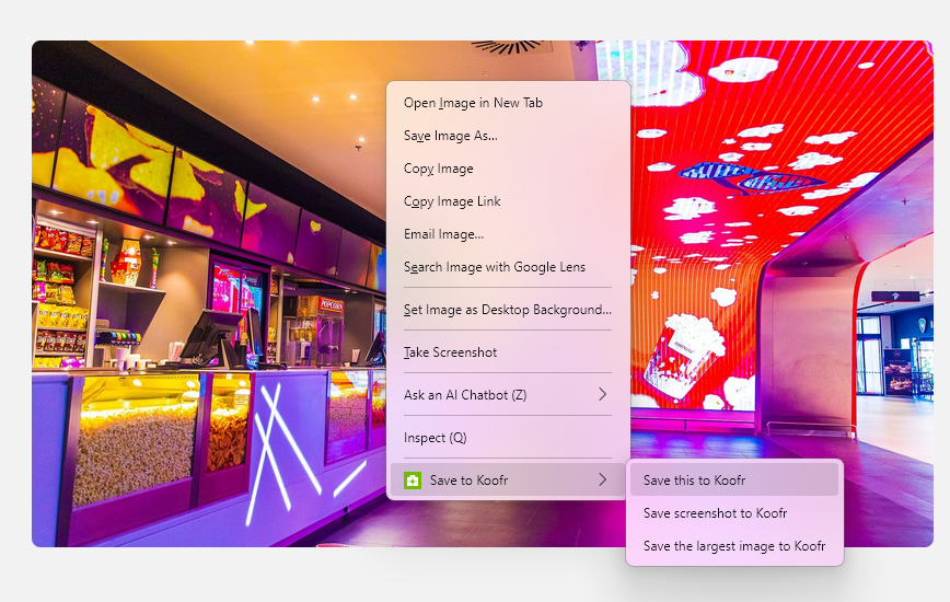 Save Image to Koofr right-click menu