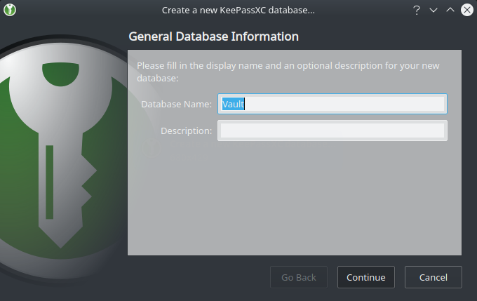 KeePassXC password database creation wizard.