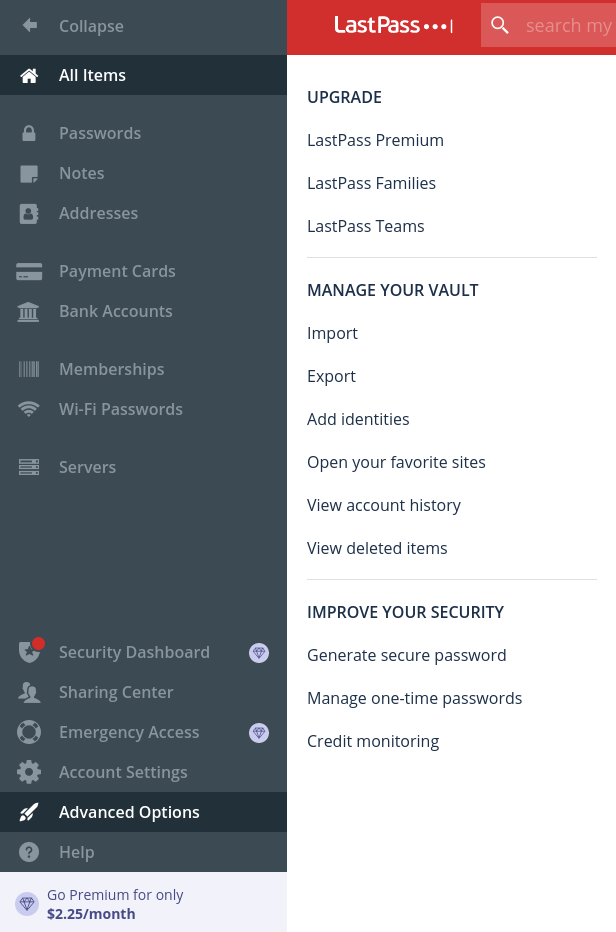 open lastpass vault