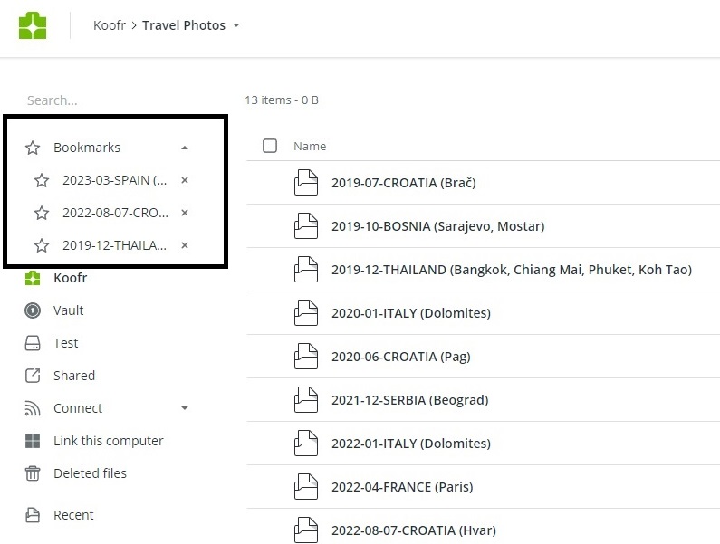 Bookmark your favourite folders on Koofr