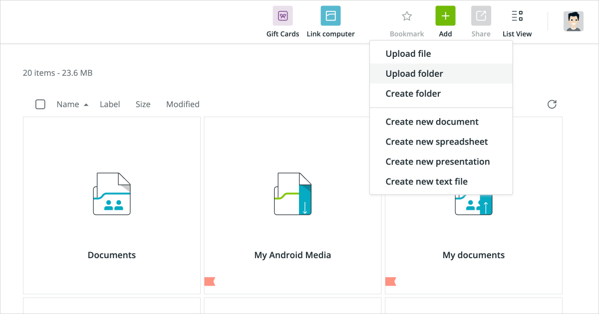 Upload folder to Koofr