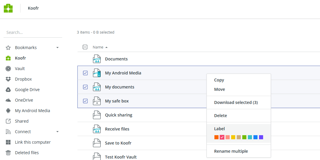 Add multiple labels on your files or folders on Koofr