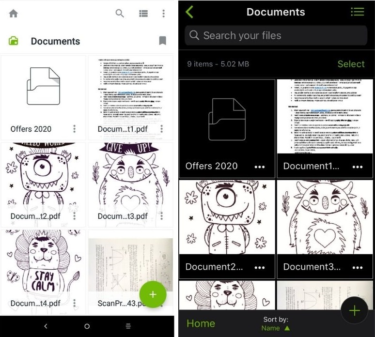 In Tile view, PDF files will now display thumbnail previews in the Koofr mobile apps.