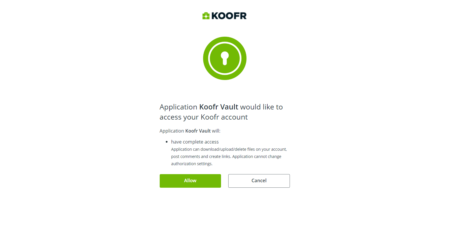 Allow Koofr Vault to access your Koofr account.