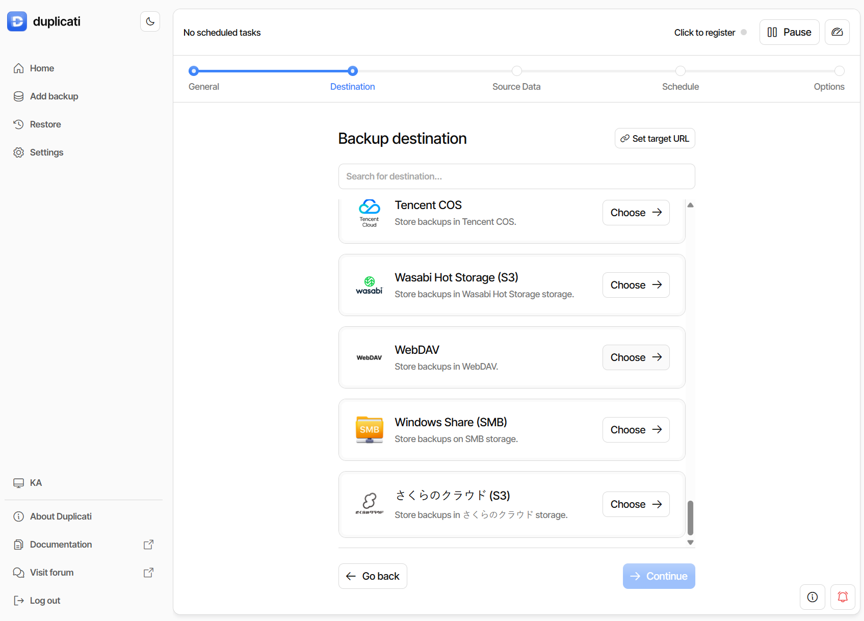 Backup destination - WebDAV