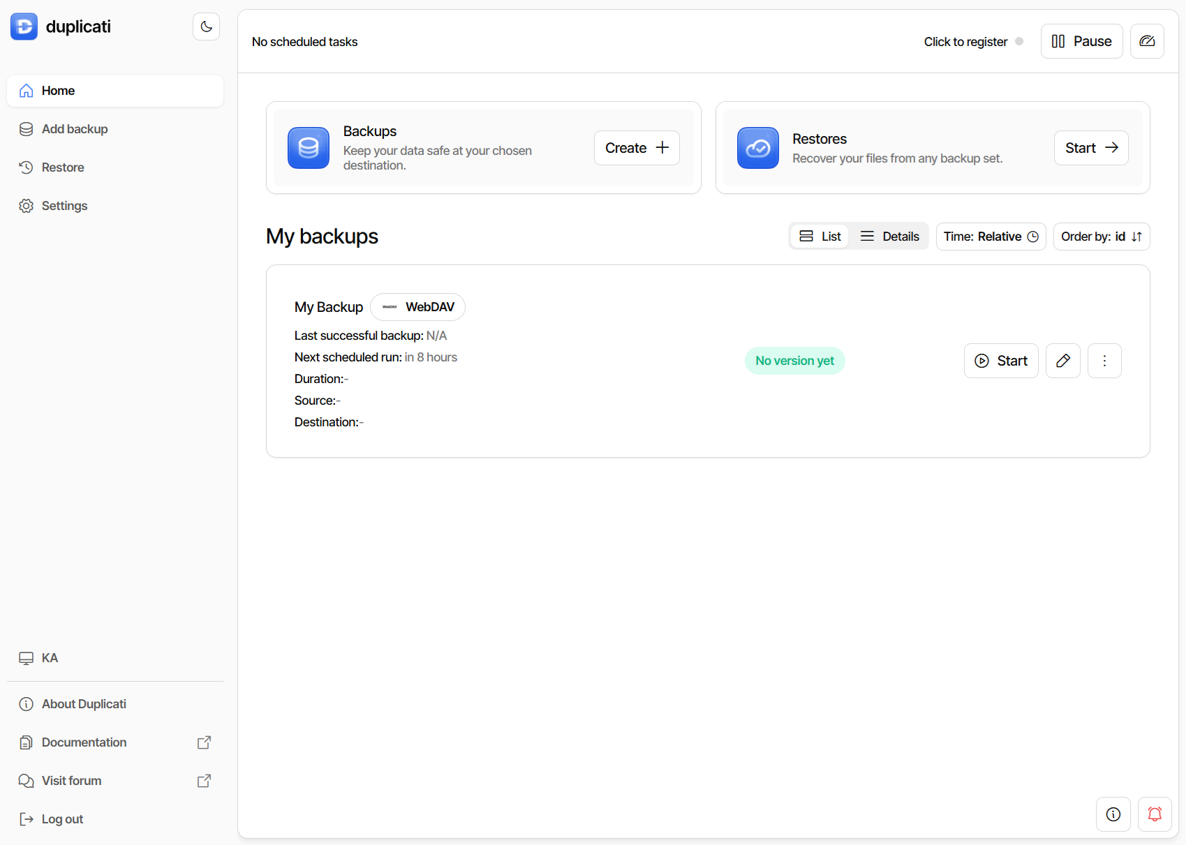 Backup summary in Duplicati