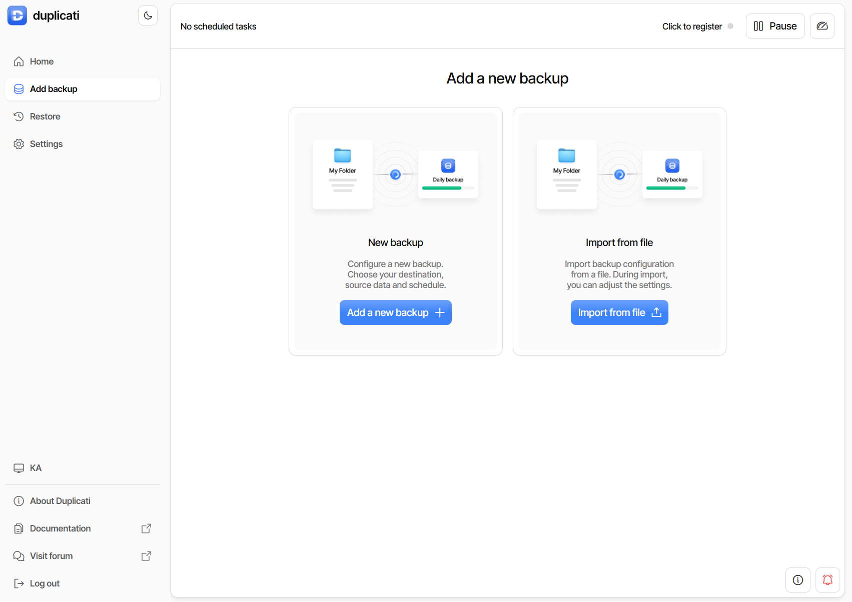 Duplicati add backup
