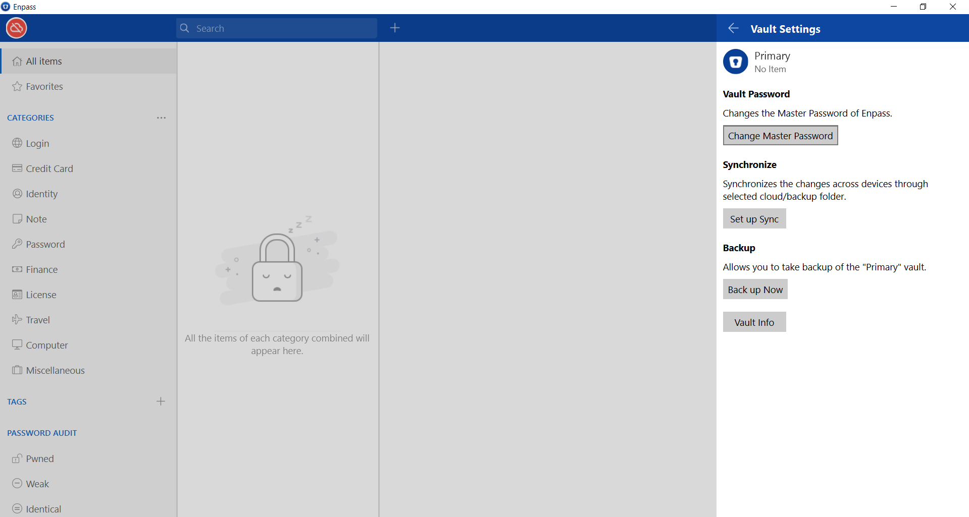 Vault Settings in the Enpass app