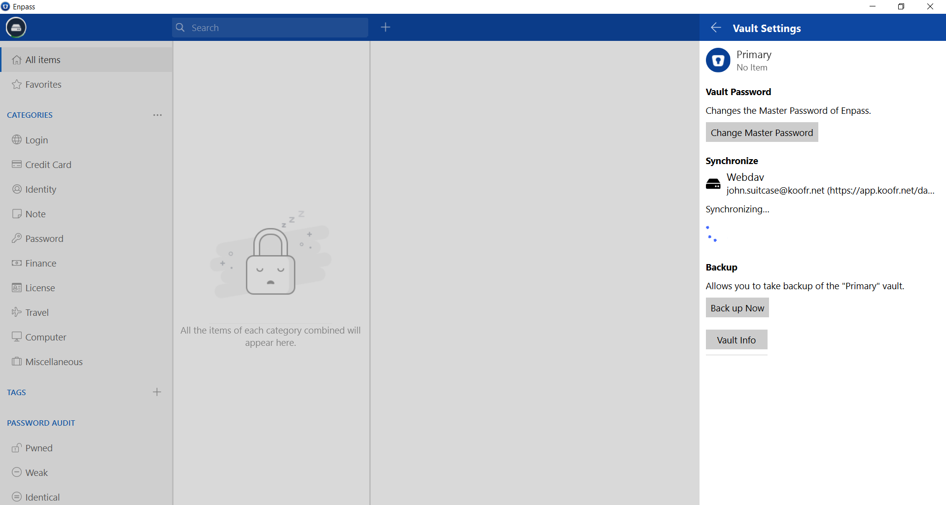 Password database from Enpass is synchronizing to Koofr