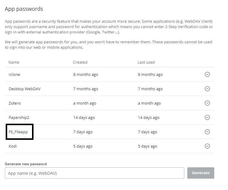 Generate an application-specific password on Koofr