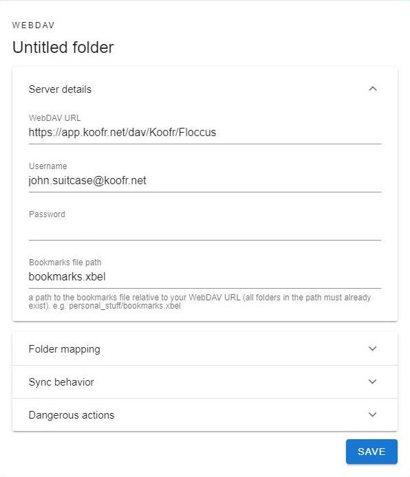 Enter your Koofr account details into the WebDAV settings menu.