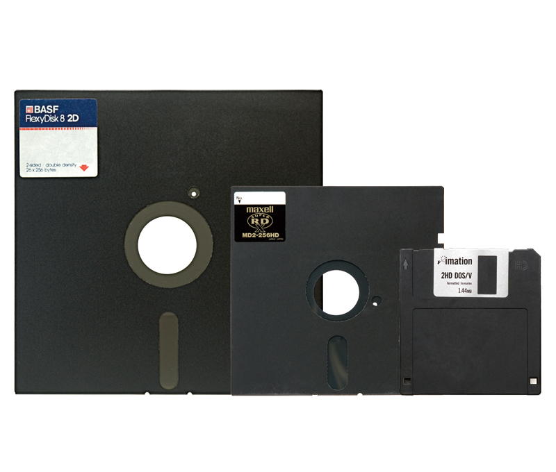 Three main sizes of the floppy disk.