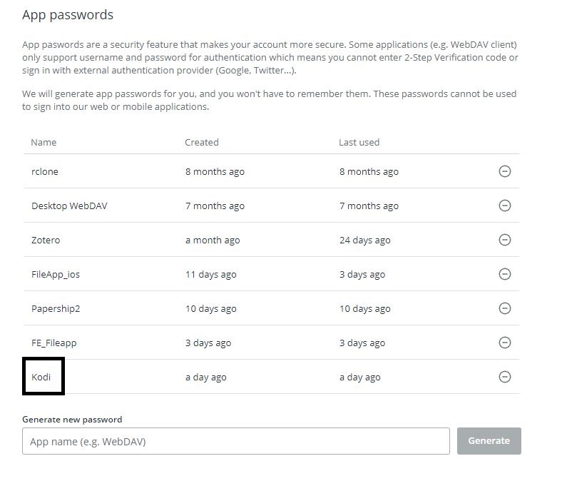 Generate an application-specific password on Koofr for WebDAV