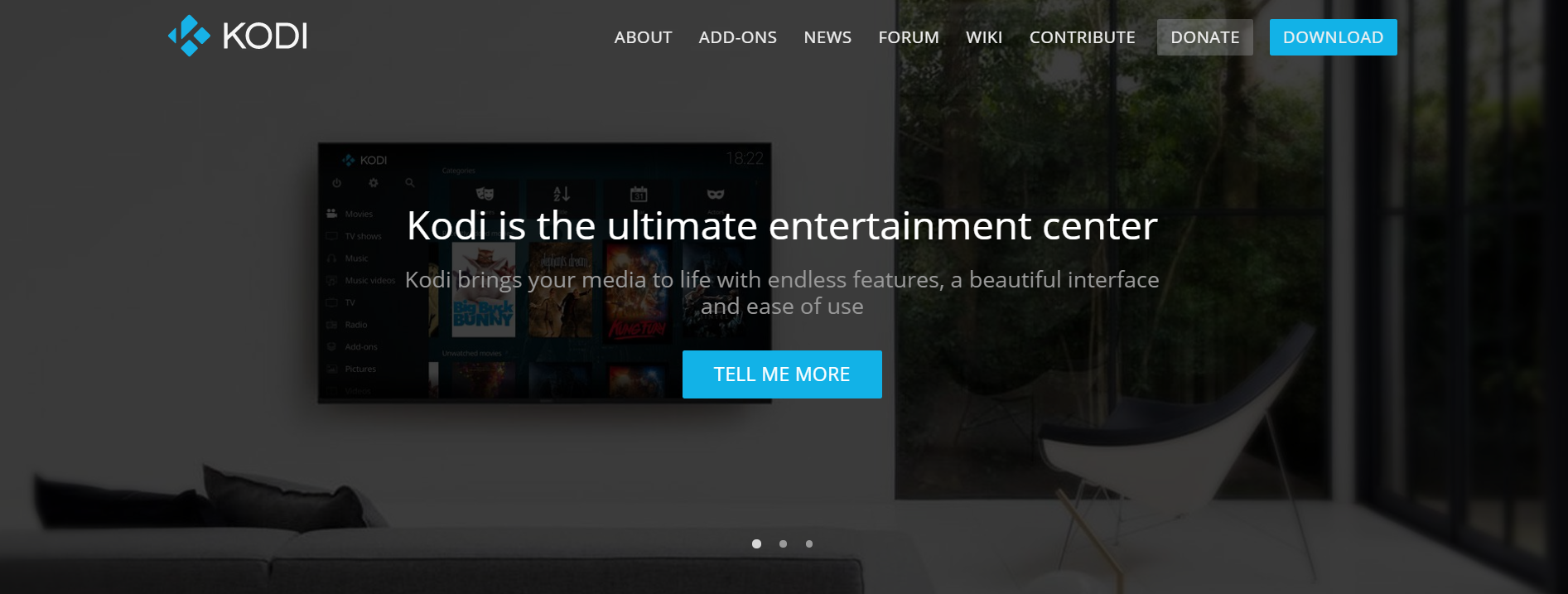 Screenshot of Kodi landing page