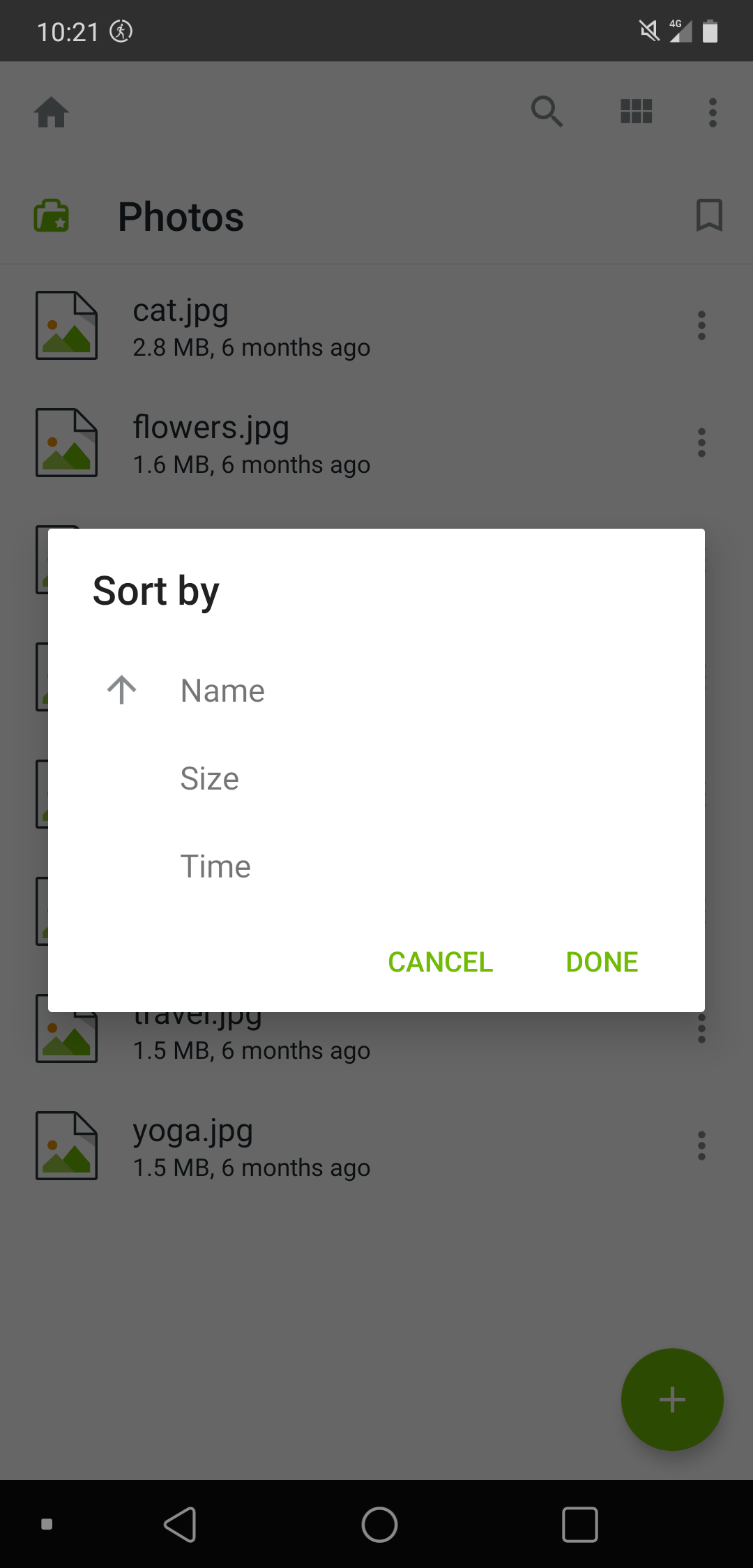 File and folder sorting options in the Koofr mobile app.