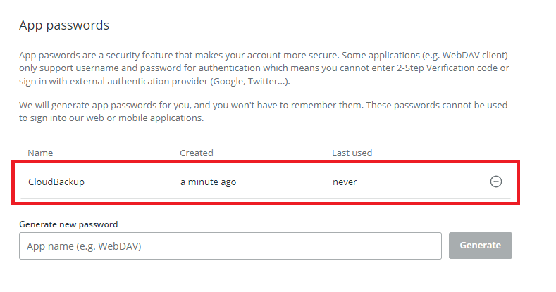 Create an app password to use for the WebDAV connection with your ASUSTOR NAS.
