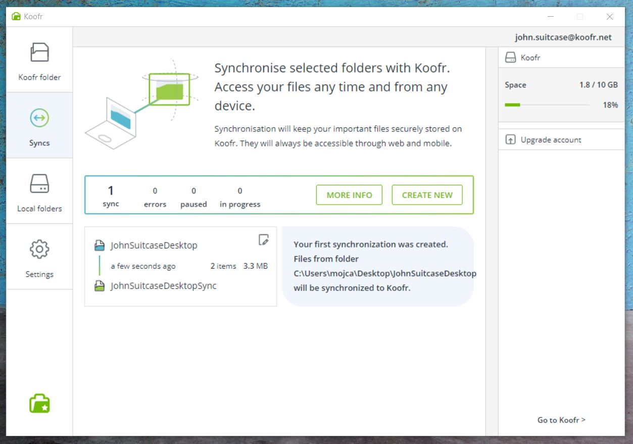 Create a custom sync to synchronise selected folders with Koofr.