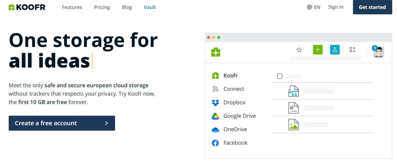 Koofr web app landing page