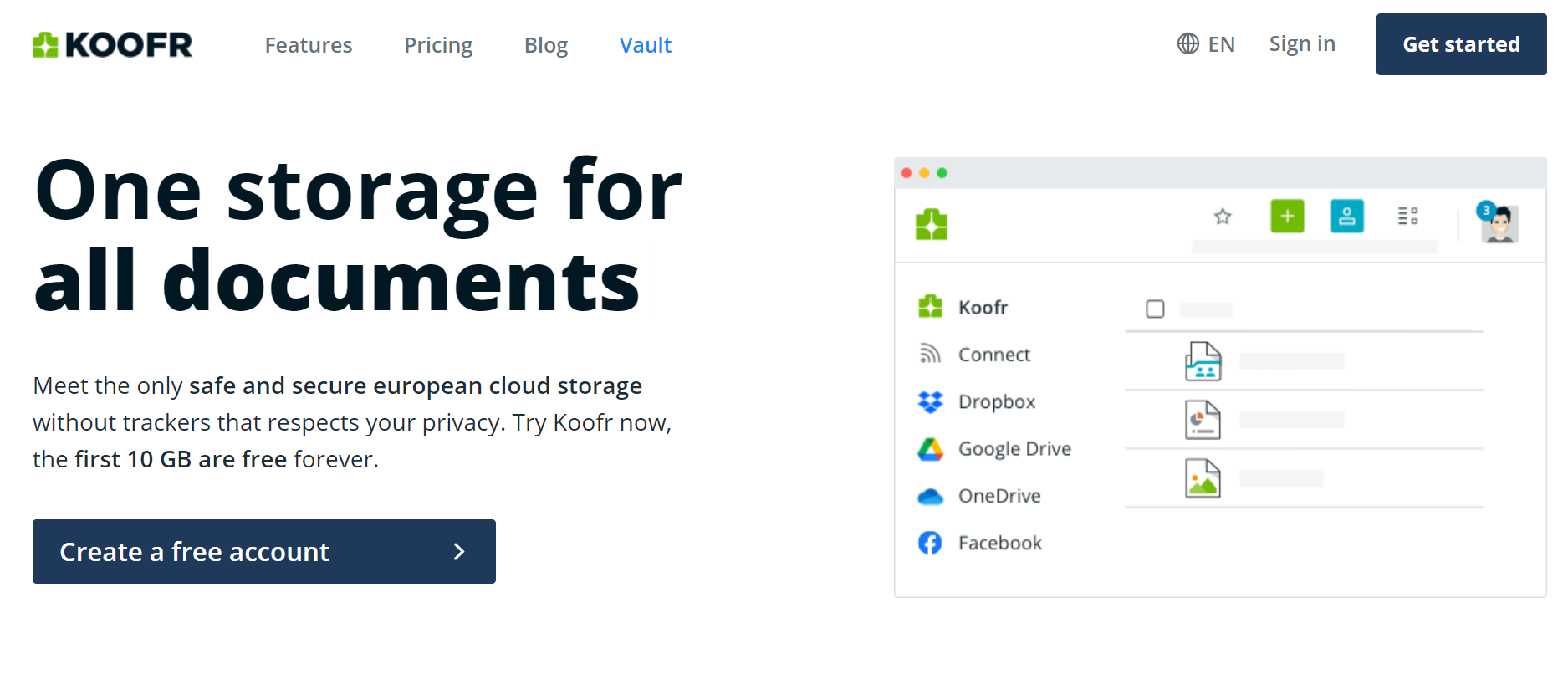 koofr homepage screenshot - one storage for all documents