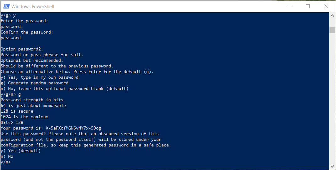 Choosing a password and Salt password for an encrypted folder in rclone.