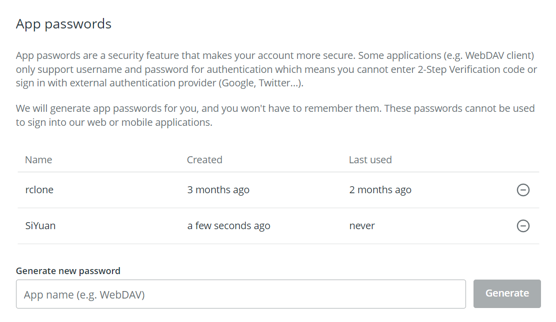 Generating an application-specific password in Koofr to set up cloud sync in SiYuan.