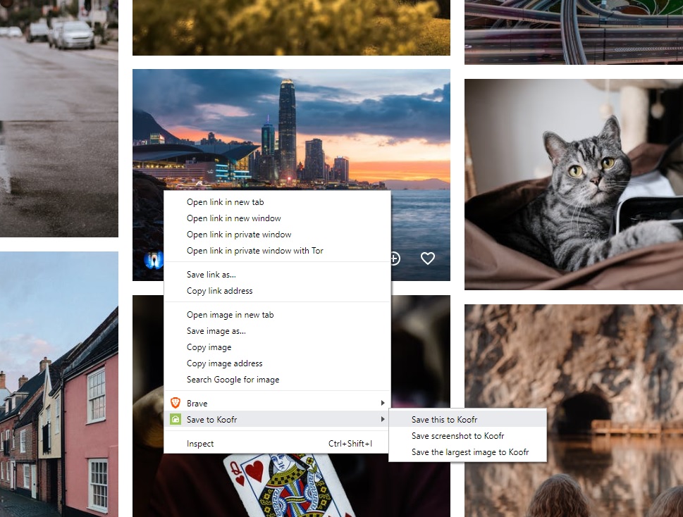 Save selected photos and videos to Koofr with Save to Koofr extension for Google Chrome in Brave browser