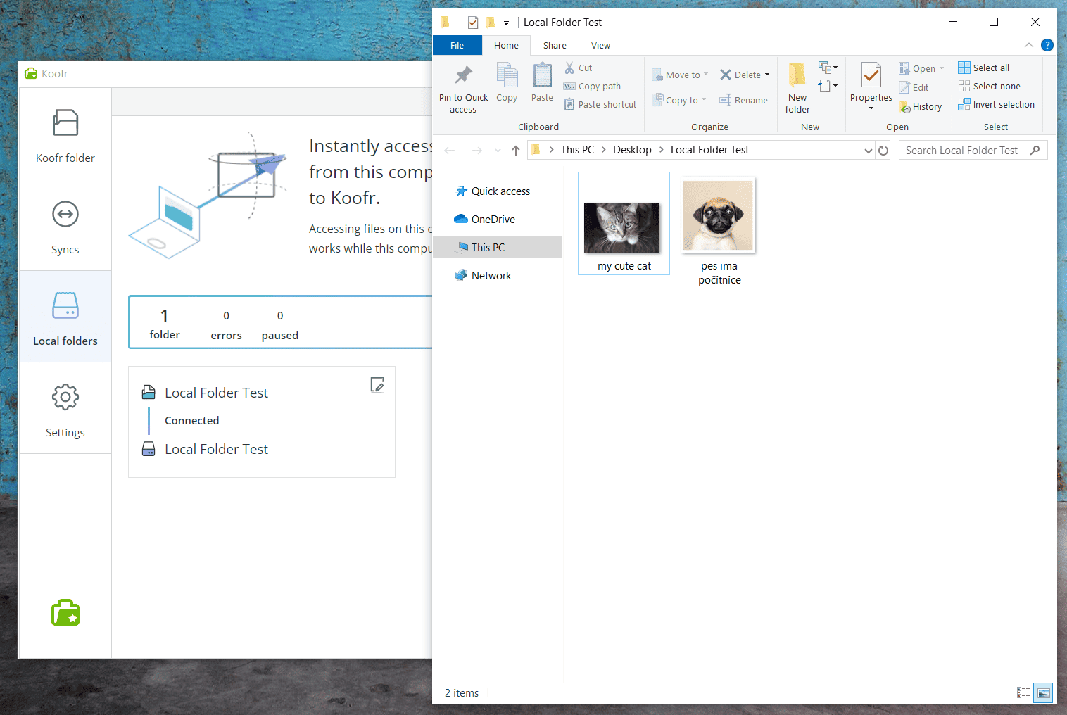 Local folder in the Koofr desktop app
