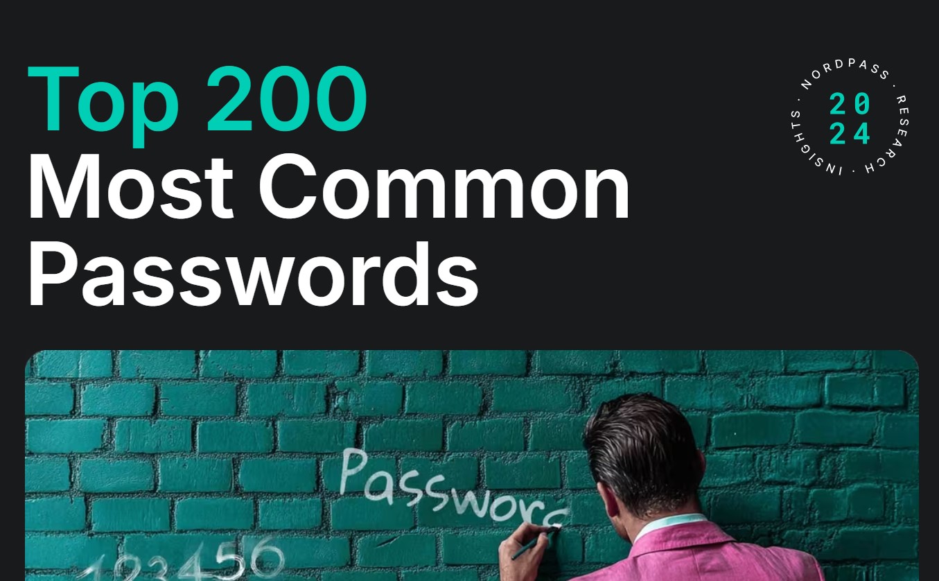 NordPass - worst passwords 2024 landing page screenshot